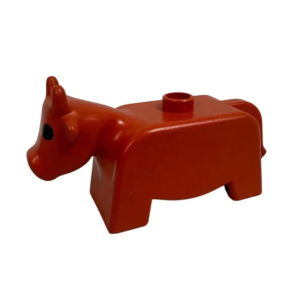 Vintage Duplo Bull Figure Farm Animal Toy Block Brown Red